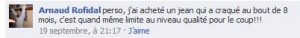 Commentaire sur la page facebook Zadig Et Voltaire